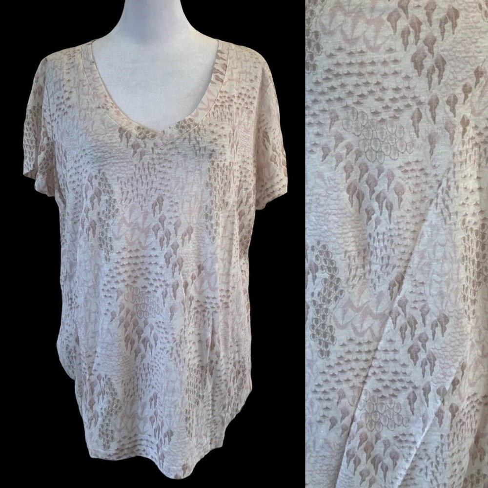 Max & Moi Paris Petal Pink Floral Linen Short Sleeve V Neck Oversized Top 40 / 8